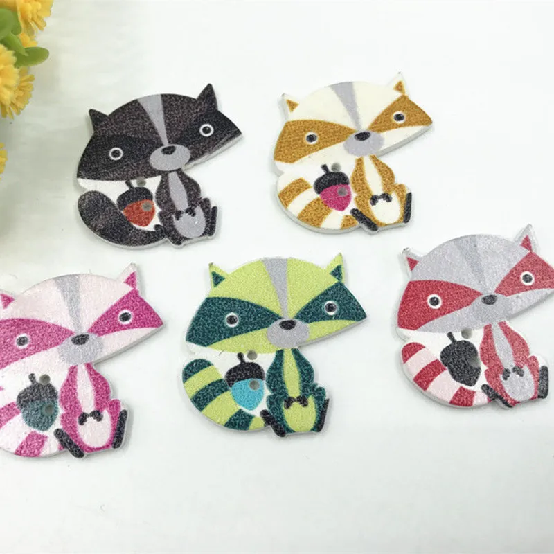 DIY 100 шт деревянные животные кнопки смешанного цвета лиса Fit украшения Детские