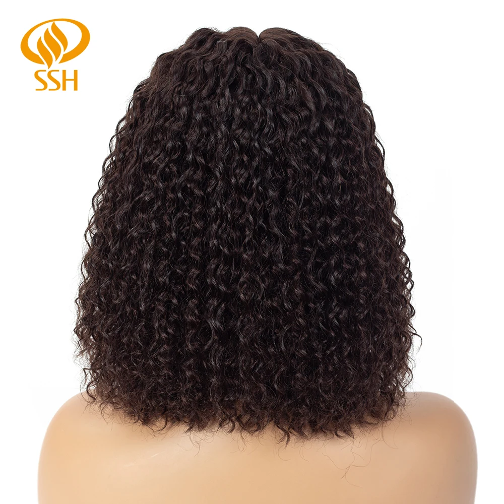 SSH Remy Hair Curly Wave Short Bob Wigs Pre Plucked 150% Denisty Brazilian Lace Part Middle Human For Black Women |