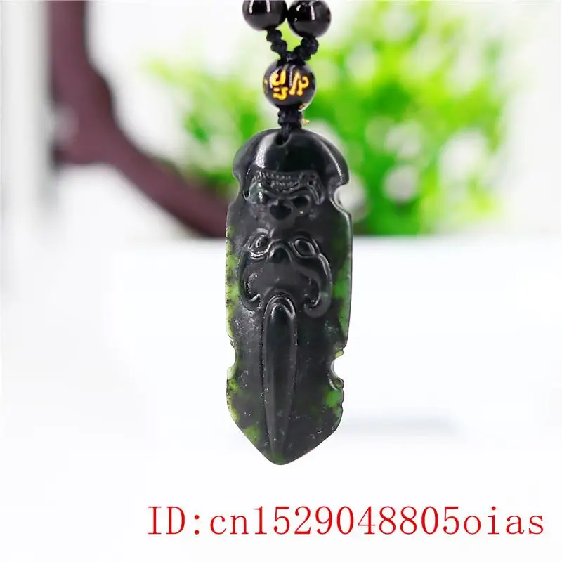 Нефритовое ожерелье с подвеской в форме руны резное очарование черный зеленый