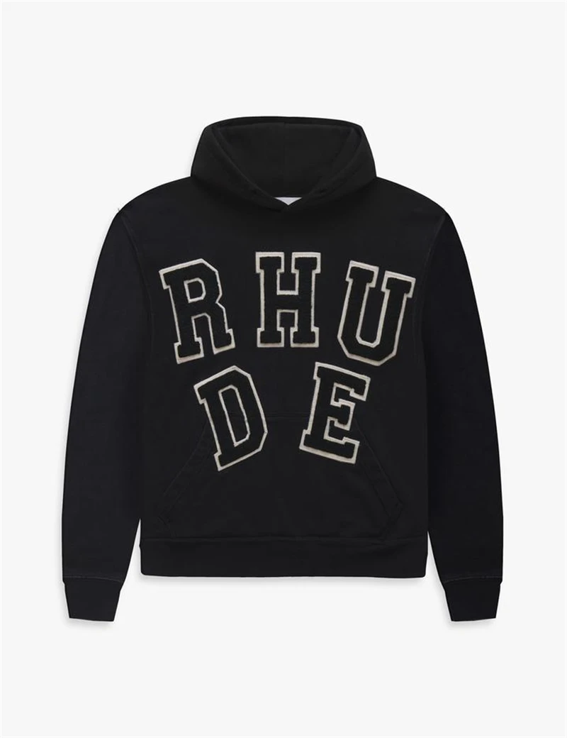 

21FW хип-хоп черный ревень для мужчин и женщин 1:1 высокое качество полотенце с капюшоном Вышивка искусственная вышивка большой однотонный пул...