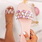 2021 Новая Летняя женская обувь на плоской подошве; Модные женские туфли на плоской подошве Стразы шлёпанцы для женщин с открытым носком ручной работы; Женские уличные ботинки размера плюс 43