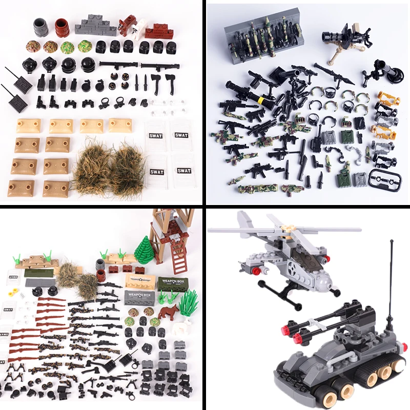 WWII Military Weapons Accessories Building Block Helmet Armor Guns Bricks Swat Figure Parts Special Force Mini Toys Boy Gift