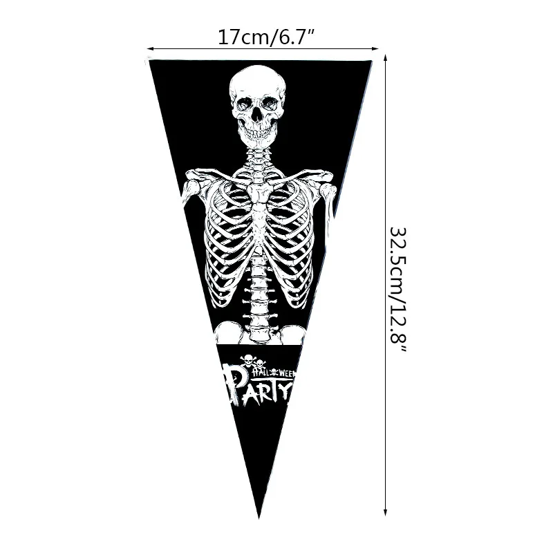

150pcs 32.5x17cm Halloween Pumpkin Skull Spiderweb Gift Bag Cone Candy Plastic Packing Bags Halloween Decoration Party Supplies