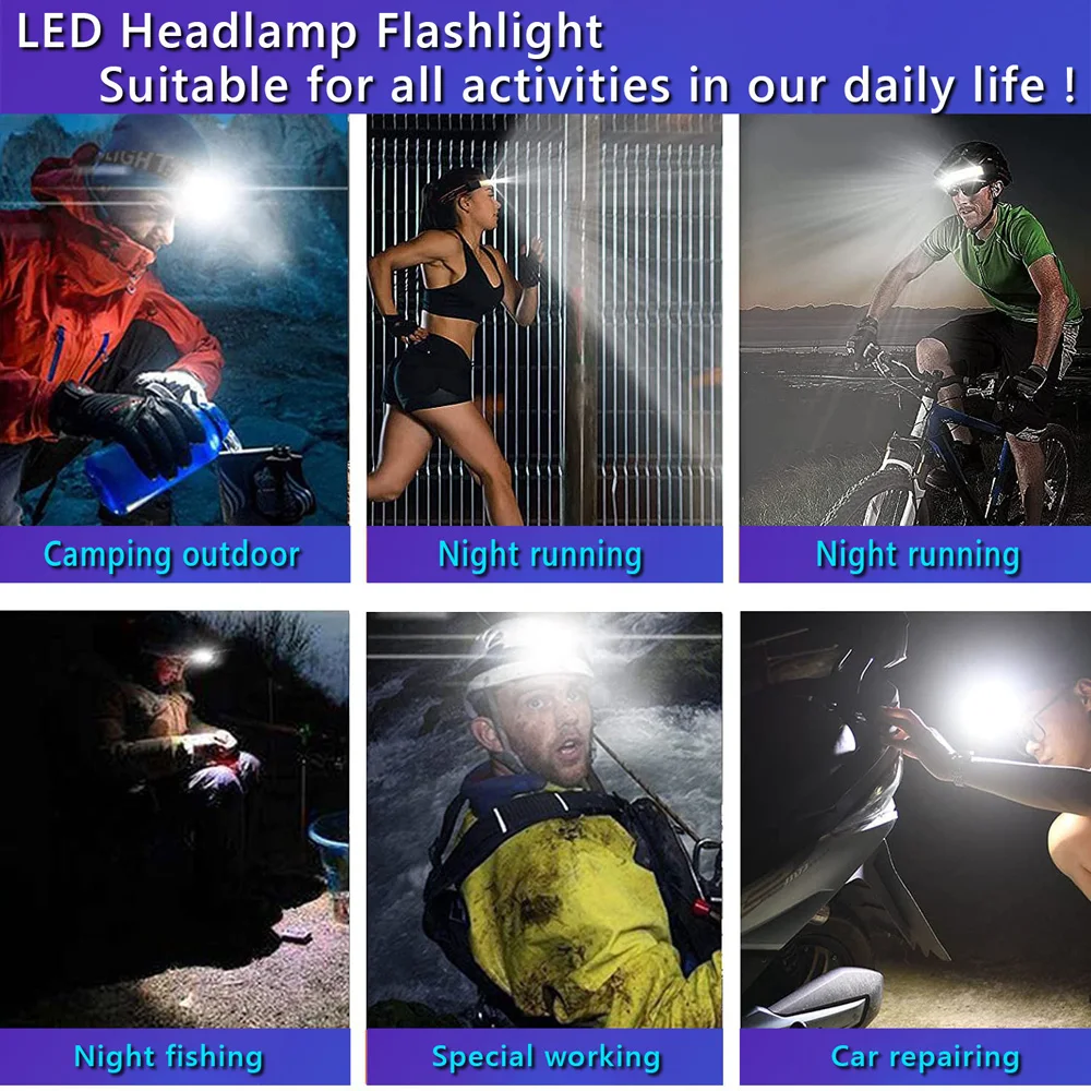 100000LM LED Headlamp XHP50 IR Sensor Headlight Flashlight 18650 USB Rechargeable Head Lamp Torch 10 Lighting Modes Work Light images - 6