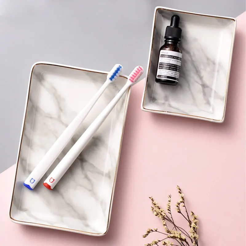 Nordic Home Accessories Ins Popular Gold Inlay Decorate Plate Marble Stripe Ceramic Jewelry Tray Storage Dessert | Дом и сад