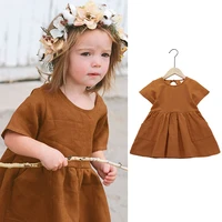 summer dress 2021new girl casual fashion princess dresses girls sweet outfits baby girls short sleeve cotton hemp clothing 2 6y