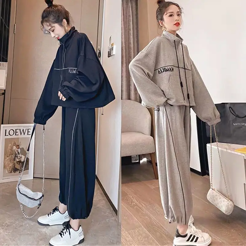 

Модный спортивный костюм, женский свитшот + свободные брюки, Новинка весна-осень 2022, корейский Модный повседневный костюм в стиле преппи для...
