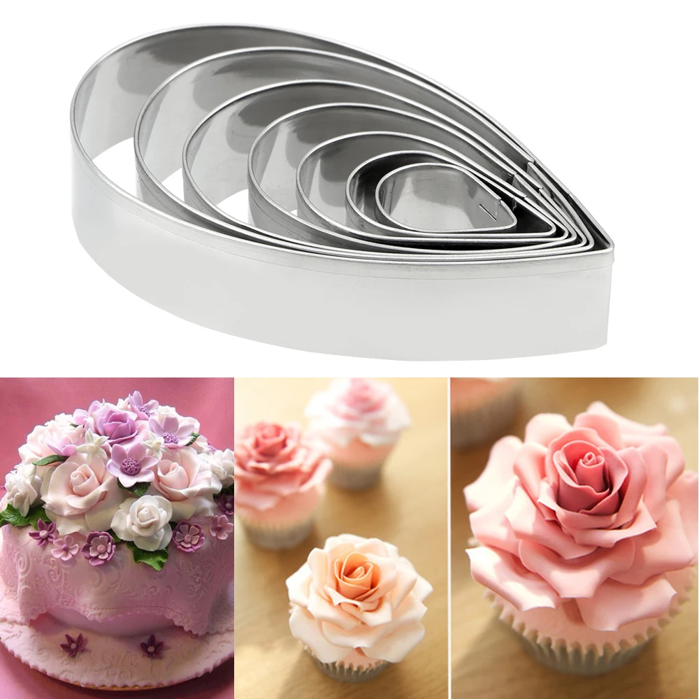 

7Pcs Cookie Cutters DIY Pastry Fondant Stamping Mold Rose Petal Sugar Craft Biscuit Cutters Chocolate Cake Decorating Tools