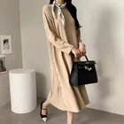 Женское трикотажное платье-свитер, однотонное черное теплое плотное Повседневное платье в Корейском стиле, зима 2021