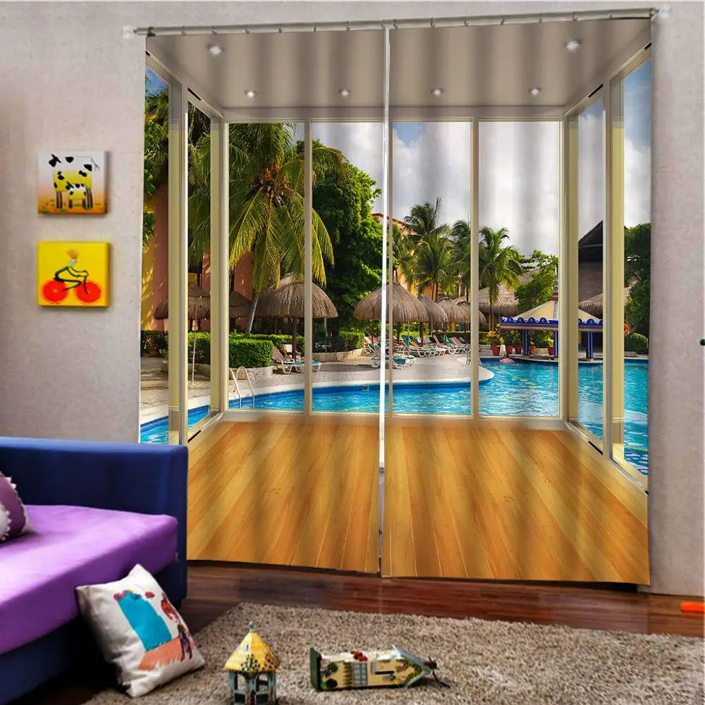 Занавески для балкона занавески с изображением моря 3D роскошные затемняющие на