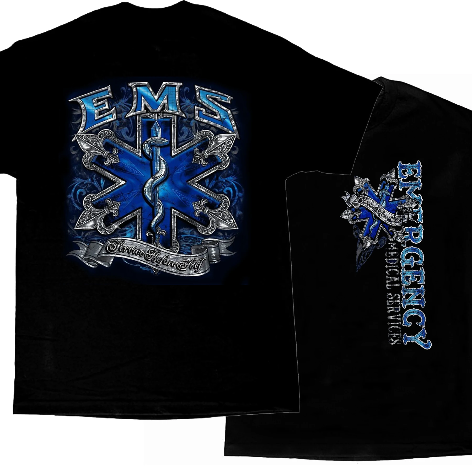 

EMS Badge, Star of Life Graphic Men's T-Shirt. Cotton Short Sleeve O-Neck Unisex T Shirt EMT, Paramedic or Ambulance Driver Gift