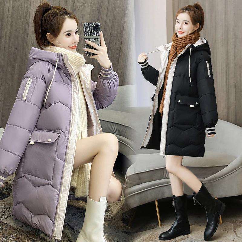 

Parker 2020 New Outerwear Women Warm Coat High Quality Winter Jacket Thick Down Cotton Jacket Long Zipper Office Lady Solid Full