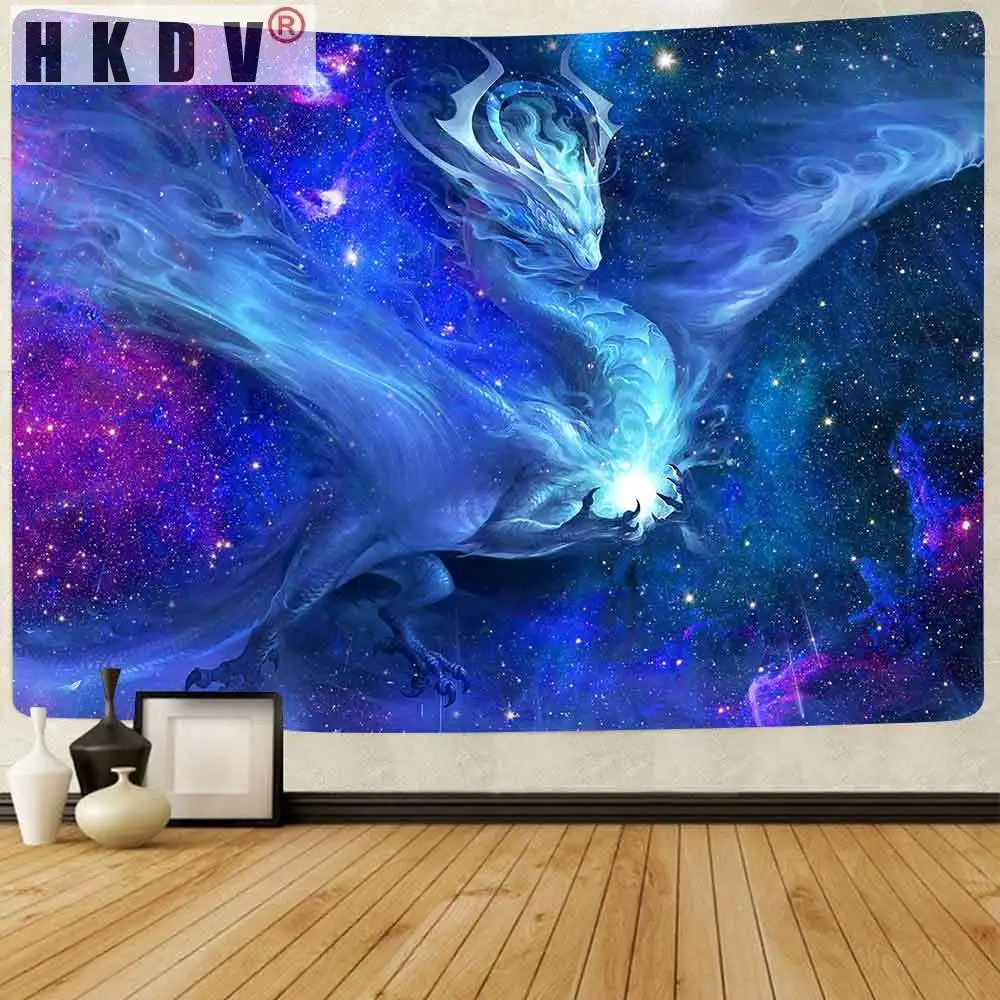 

Гобелен HKDV в стиле Триппи с лесом, цветной Галактический психоделический дракон, настенные подвесные гобелены для гостиной, спальни, домашн...