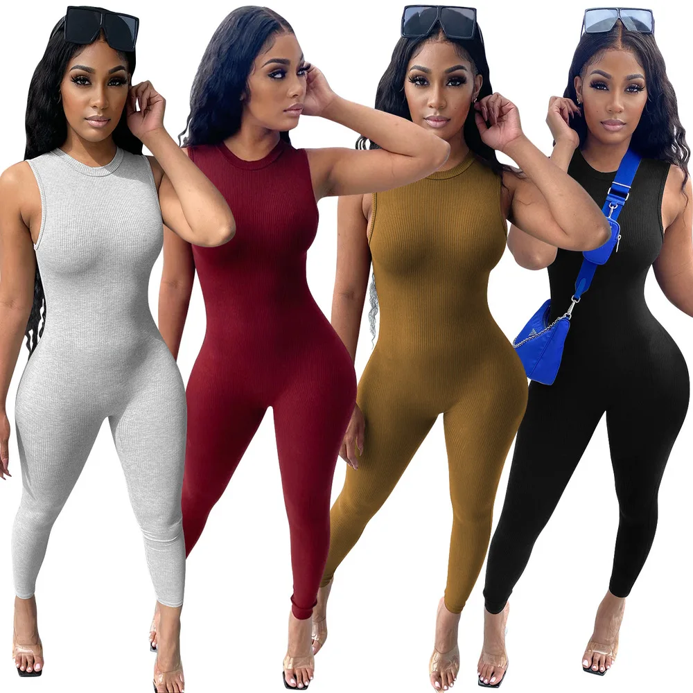 

Women Solid Elastic Hight Knitted Slim Romper Elegant Sleeveless Bodycon One Piece Club Outfit Office Lady Basic Party Jumpsuit