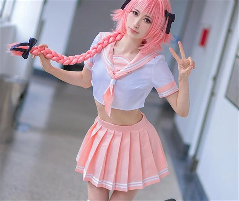 

Anime cosplay Fate/Apocrypha FGO Astolfo Sailor suit lolita Cosplay Costumes Pink school uniforms jk dress A