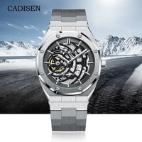 cadisen men mechanical wristwatches 2021 luxury nh70a automatic watch men skeleton tourbillon stainless steel clock reloj hombre