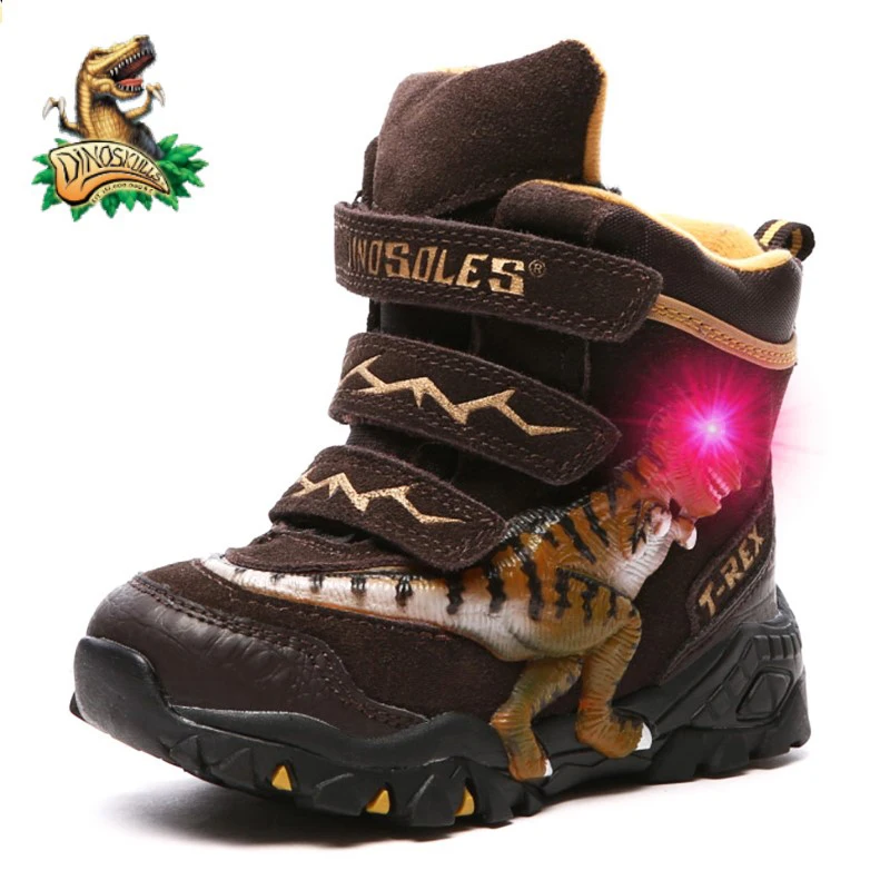 Dinoskulls/зимние ботинки для мальчиков Зимние из натуральной кожи с подсветкой и Т