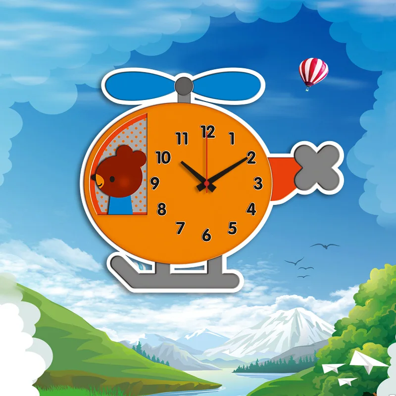 

Nordic cartoon airplane creative wall clock living room simple modern silent quartz clock children's room bedroom clock