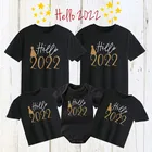 Хлопковые парные футболки с принтом Hello, для всей семьи, для отца, мамы, детей, детские комбинезоны, новогодние наряды, 2022
