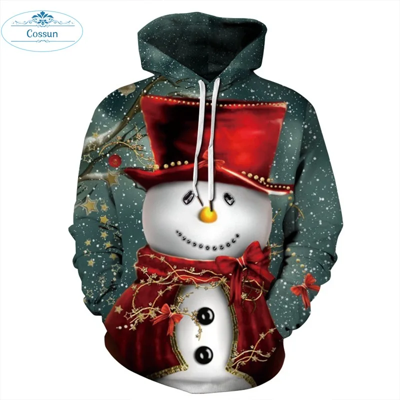 

COSSUN 2020 Autumn Winter Hot Style Christmas Clothing Pullover Hooded Sweater 3d Digital Printing Loose Baseball Uniform