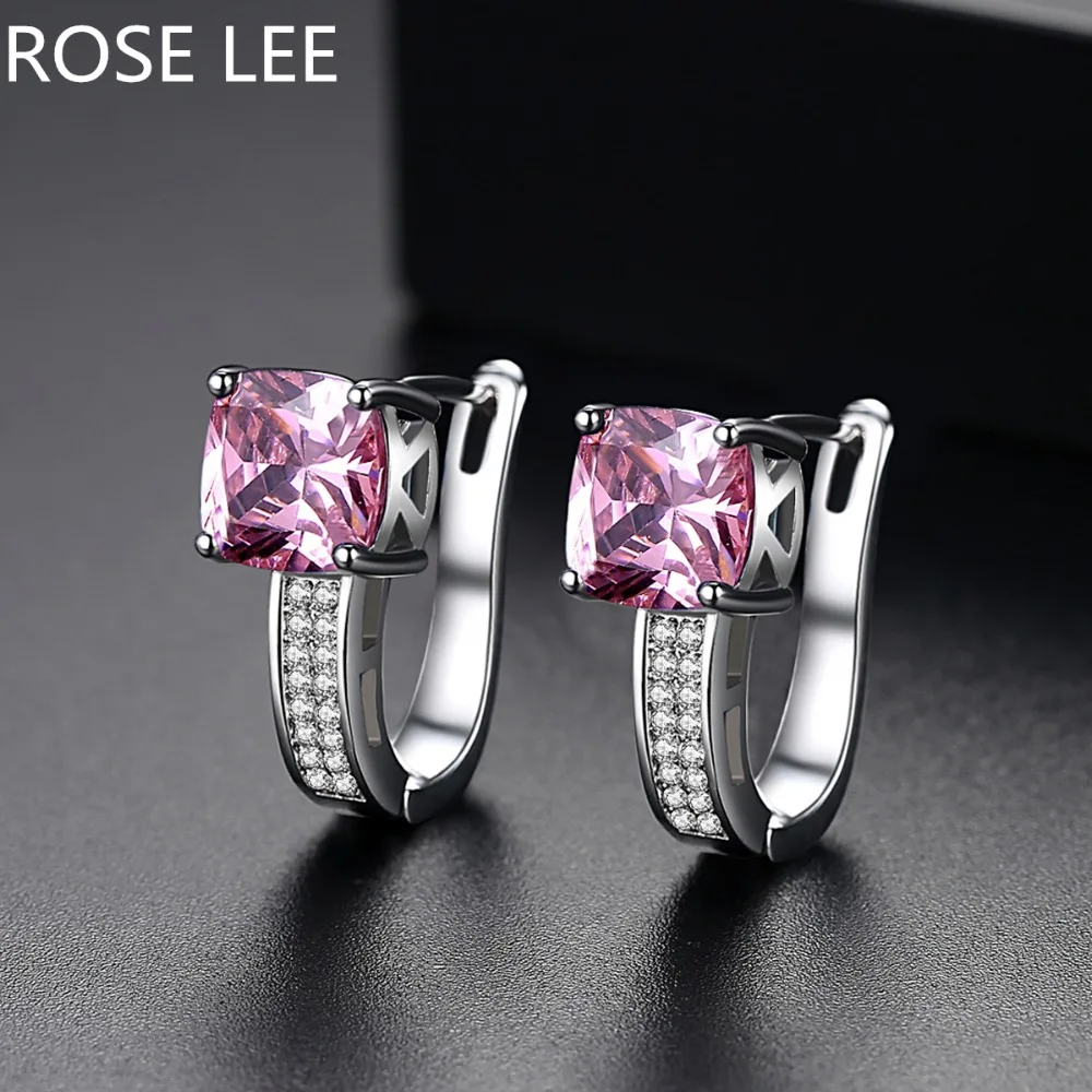 Женские корейские геометрические серьги кольца с фианитом Rose Lee ювелирные
