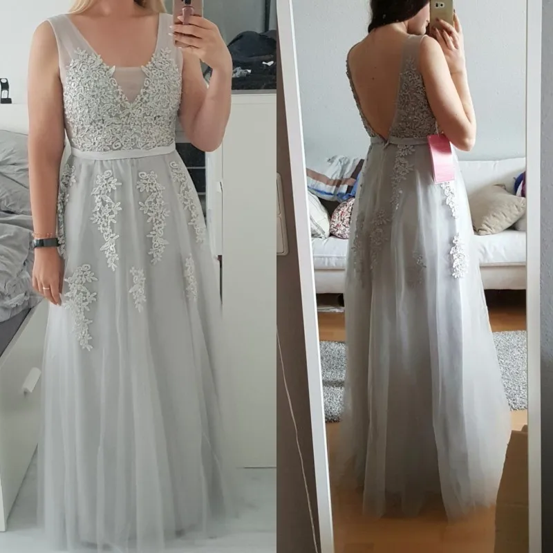 Серебристые Длинные платья для выпускного вечера элегантное ТРАПЕЦИЕВИДНОЕ