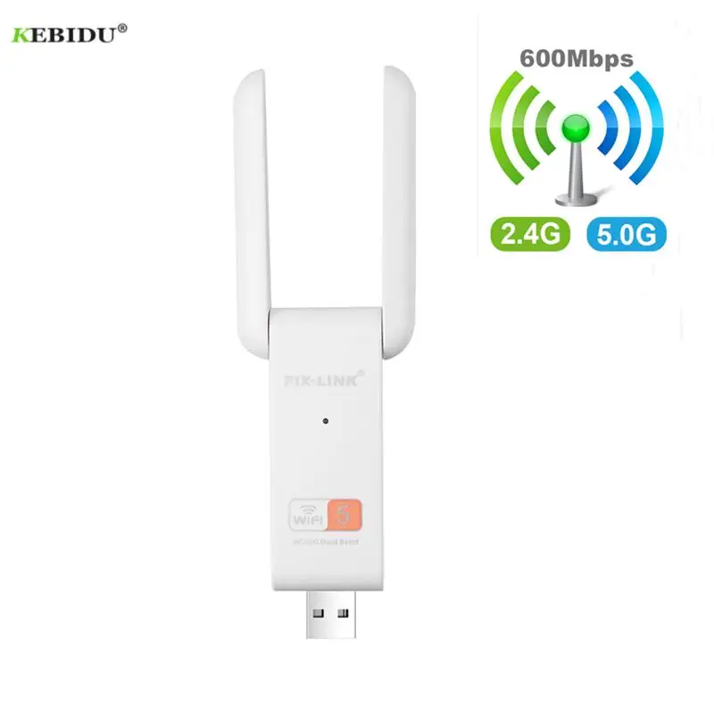 

Kebidu 600 Мбит/с USB WiFi адаптер ключ беспроводная сетевая карта Двухдиапазонная 5 ГГц и 2,4 ГГц с антеннами с высоким коэффициентом усиления для ПК ...