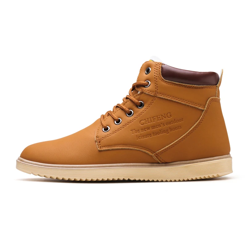 Мужские уличные Нескользящие ботинки черные кожаные на меху шнуровке теплые