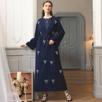 turkish islamic ramadan dress cardigan hand stitched pearl navy blue muslim omani kimono evening dress arab robe cardigan jacket