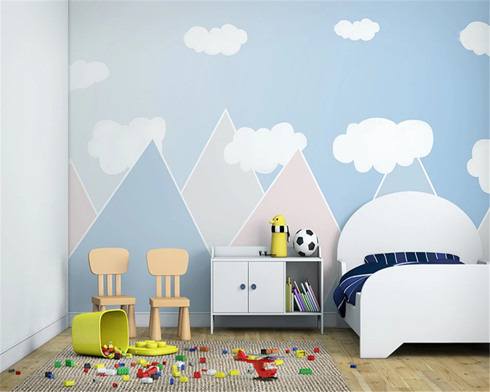 

beibehang Custom size cartoon children's room wallpaper girl bedroom geometric white cloud background papel de pared wallpaper