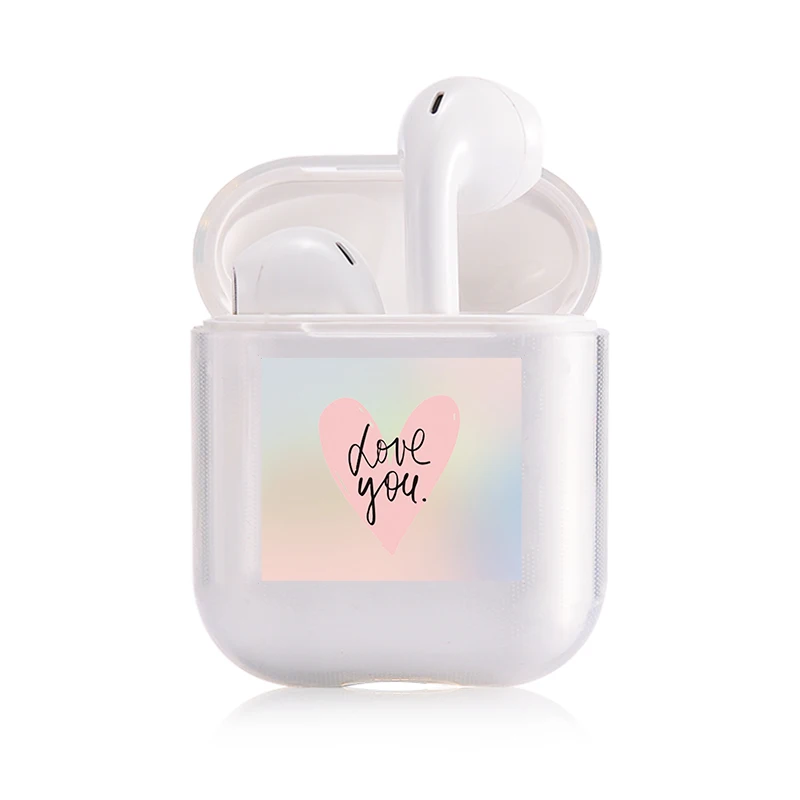 I300201 Хроматический модный наушник чехол для Apple Airpods чехол простой милый любовь сердце Bluetooth поп AirPods чехол прозрачный жесткий чехол - Цвет: I300201