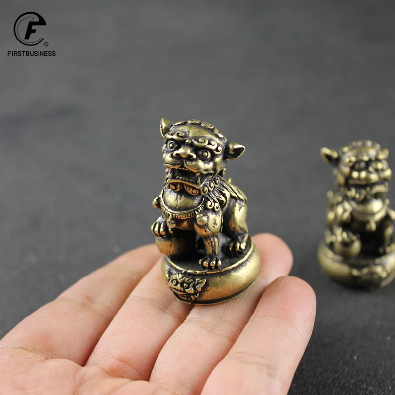 

Статуэтка счастливого короля льва из чистой меди, миниатюрные настольные украшения, Античная бронзовая китайская статуя животных, домашни...