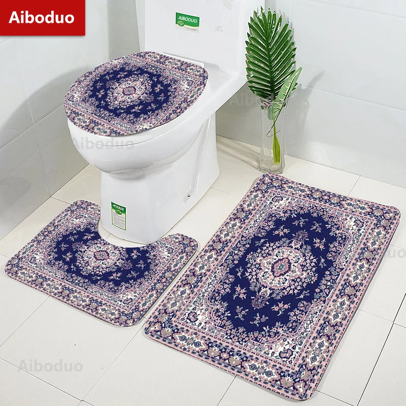 

Aiboduo Drop Shipping Persian Carpet 3pcs/set Non Slip Toilet Lid Cover Set Bathroom Rug Purple Home Decoration Contour Bat Mat