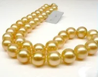 Hot selling  *******Real Huge 18" Round 11-12mm AAA south sea golden natural pearl Necklace