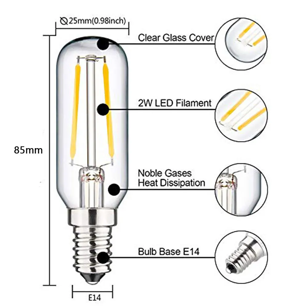 Светодиодная лампа для капота 2 Вт, 4 Вт, трубчатая лампа накаливания SES T26, светодиодная лампа E14 для холодильника, морозильной камеры/микрово... от AliExpress WW