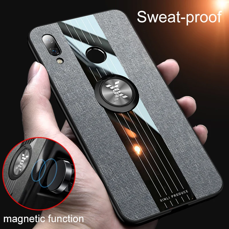 Чехол MAKAVO для Huawei P Smart Plus чехол с магнитным кольцом-держателем тканевый жесткий
