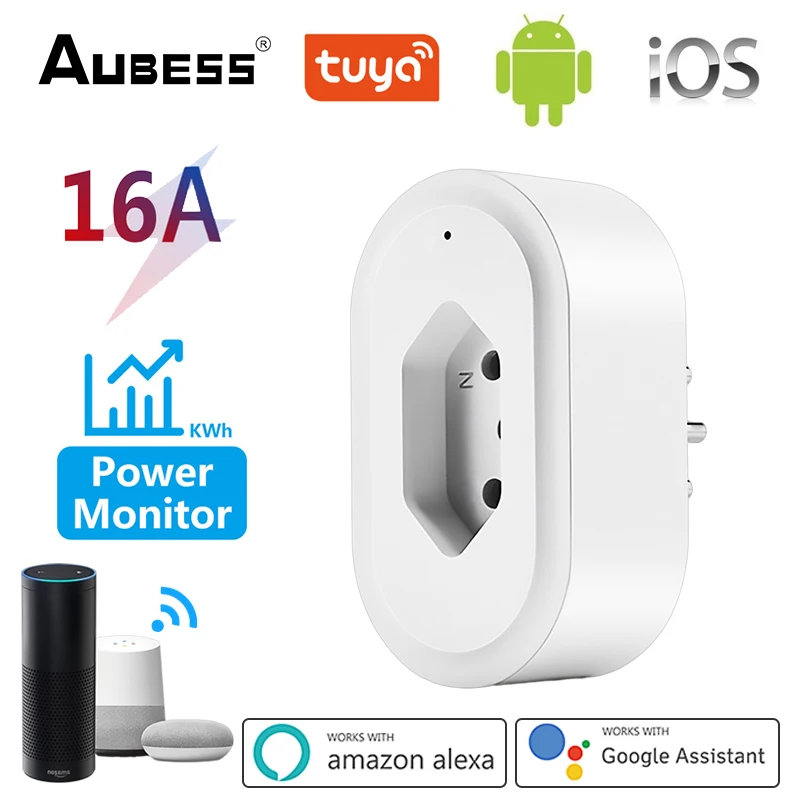 

16A BR Smart Wifi Plug With Power Monitor Smart Home Wifi Wireless Wall Socket Works With Google Home Tuya/Smart Life App Ailce