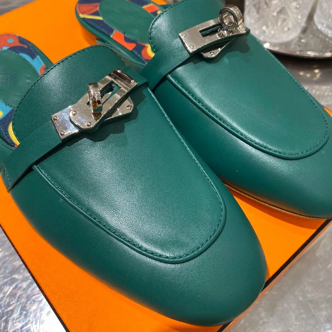 

New Women Flat Fisherman Shoes Classical Leather Half Drag 3D Casual Shoes Designer Sandals Shoes Letter Slippers Flip Flop Slid
