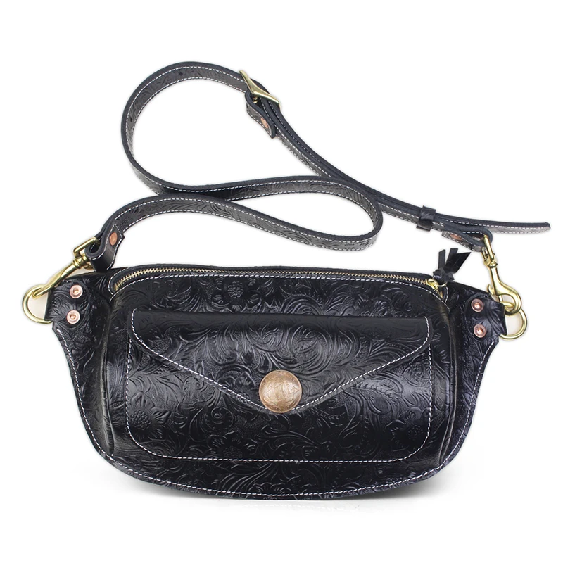 

Genuine Leather Men's Chest Shoulder Bag Handmade Crossbody Messenger Bag For Male Portable Cross Body Bag For Travel