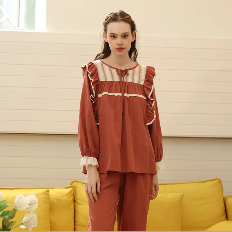 

Pajamas women's autumn and winter new style cotton suits cotton gauze home service Korean version of the palace loose large size