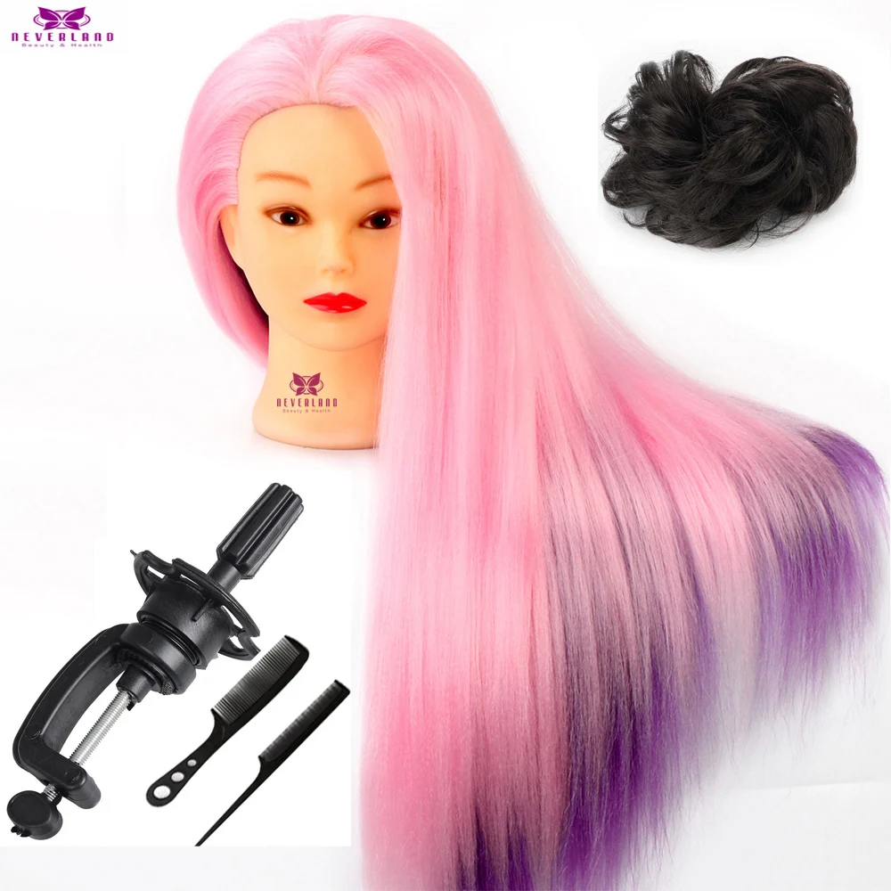 24 ''парикмахерские радужные розовые волосы голова манекена для косметологии