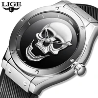 lige mens watches new skull watch mens military sports watch men waterproof stainless steel gold quartz clock