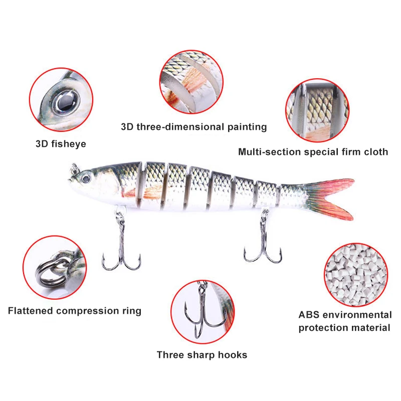 

Fishing Lures Multi 8 Jointed Swim Slow Sinking Crank Bait Swimbait 3D Eyes Lifelike Fishing Lures Tools BHD2