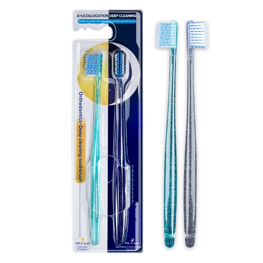 

2pcs/set Adult Orthodontic Toothbrush Dental Tooth Brush U+A Trim Soft Toothbrush For Clean Braces Oral Care Double bristles