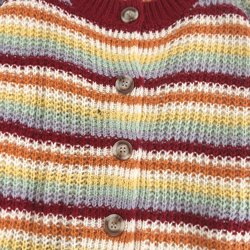 

Striped round neck single-breasted loose knit sweater