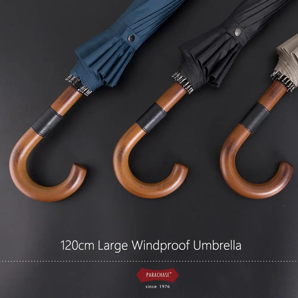 Online Ombrello Grande In Legno Antivento 16 Nervature Business Giapponese Manico Lungo Ombrello Pioggia Donna Uomo 120cm Golf Ombrello Trasparente