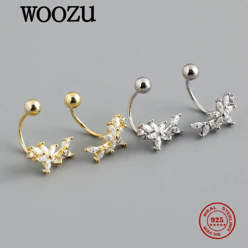 

WOOZU Real 925 Sterling Silver Simple Flower Pave Crystal Zircon Stud Earrings For Women Charm Party Bohemian Punk Jewelry Gift