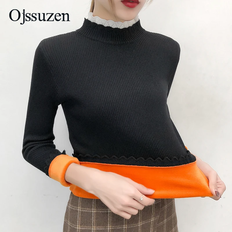 Warm Winter Sweaters Women's Pullover Fleece Thick Knitted Jumpers Ladies Soft Stretchy Sweater Woman Blue Black High Quality | Женская