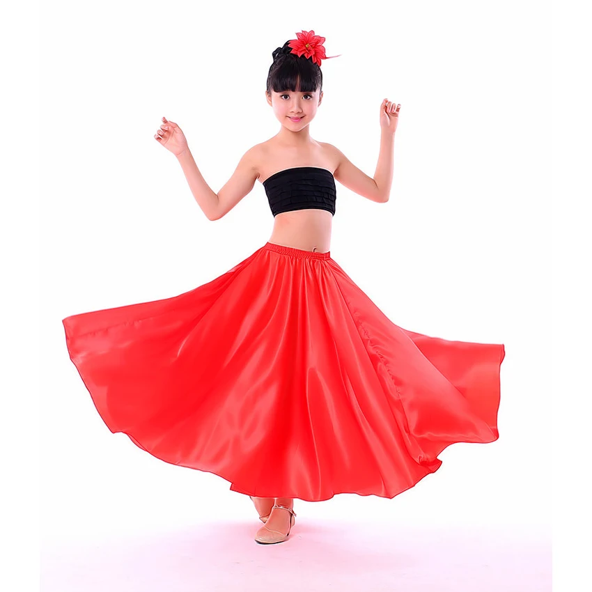 Танцевальные Костюмы для маленьких девочек юбка испанского фламенко атласная
