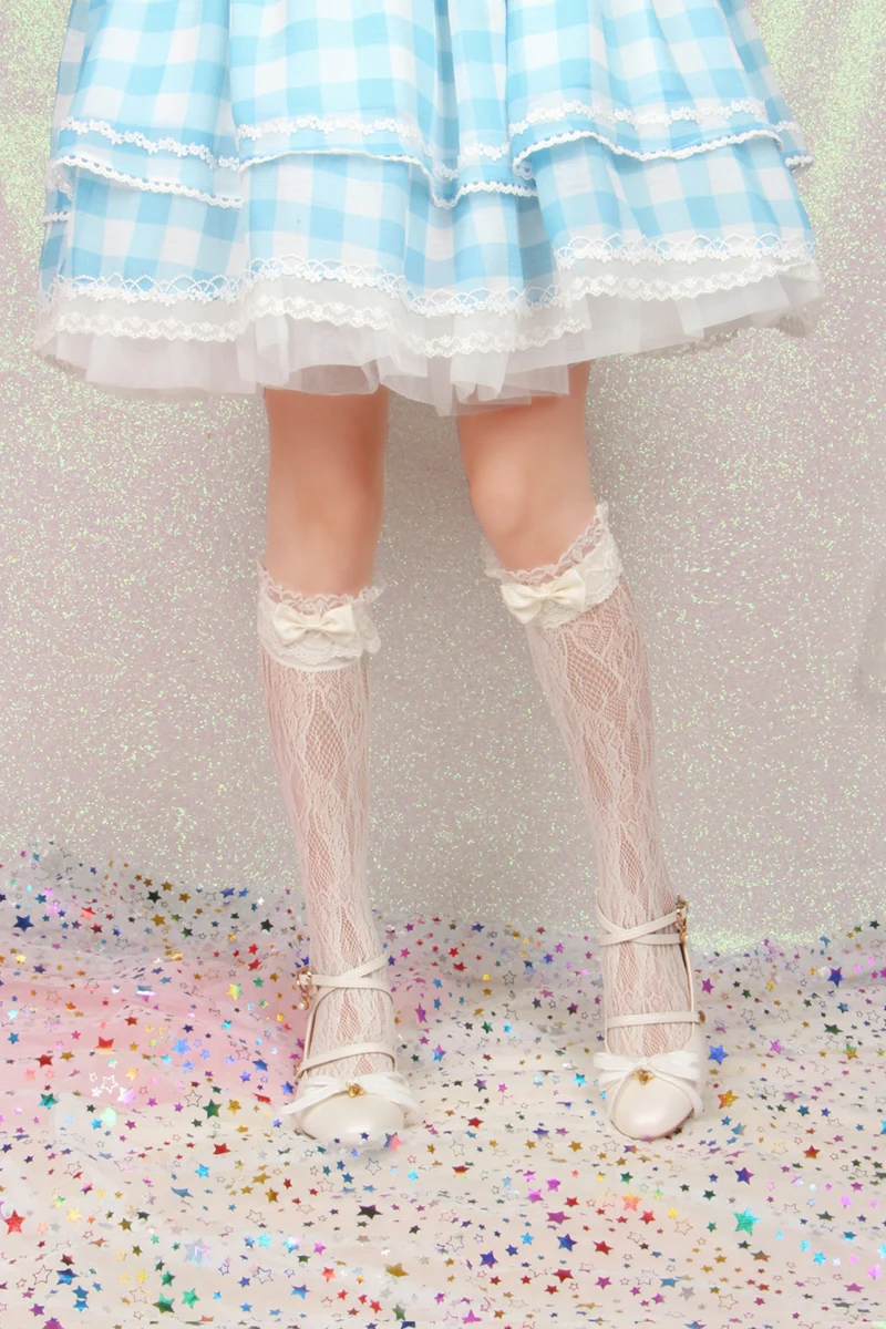 

Japanese-style Lolita Bow Lace Hollow out Thin Shank Bunching Socks Anime JK Tube Socks Lace-up Short Socks Women's